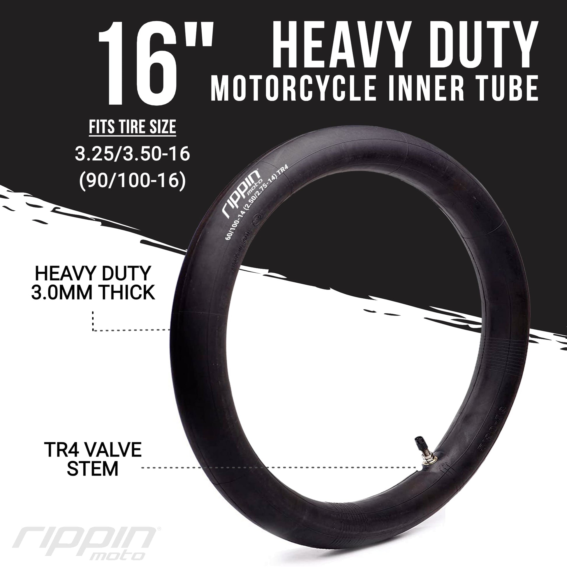 Rippin Moto 90/100-16 (3.25/3.50-16) Heavy Duty Motorcycle Inner Tube - 3mm Thick - REVRides