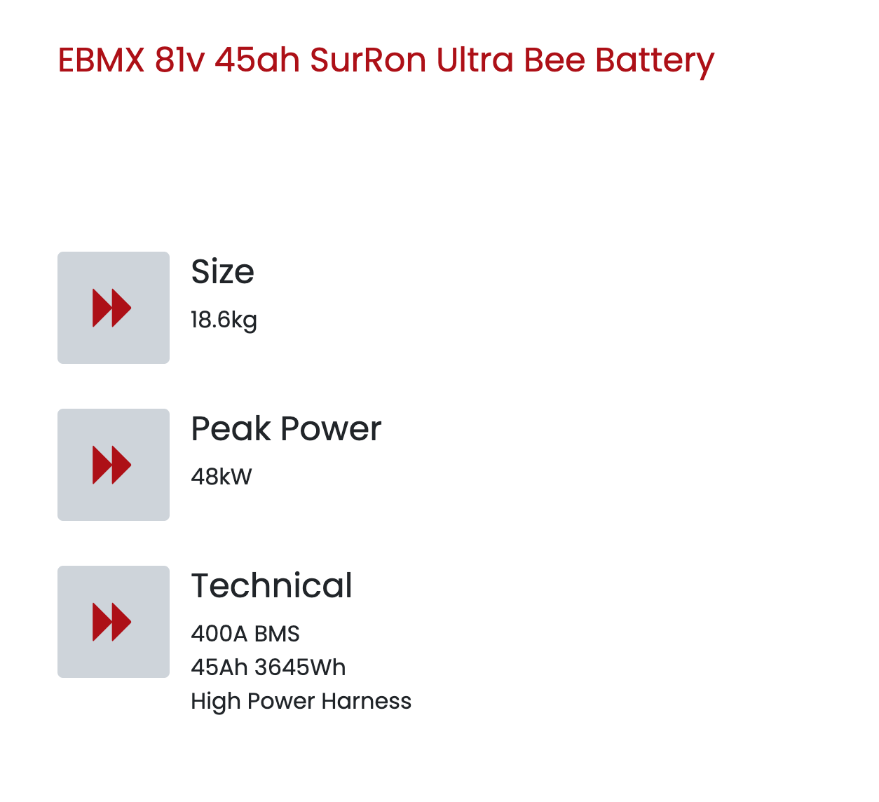 EBMX High Power Batteries for Surron Ultra Bee