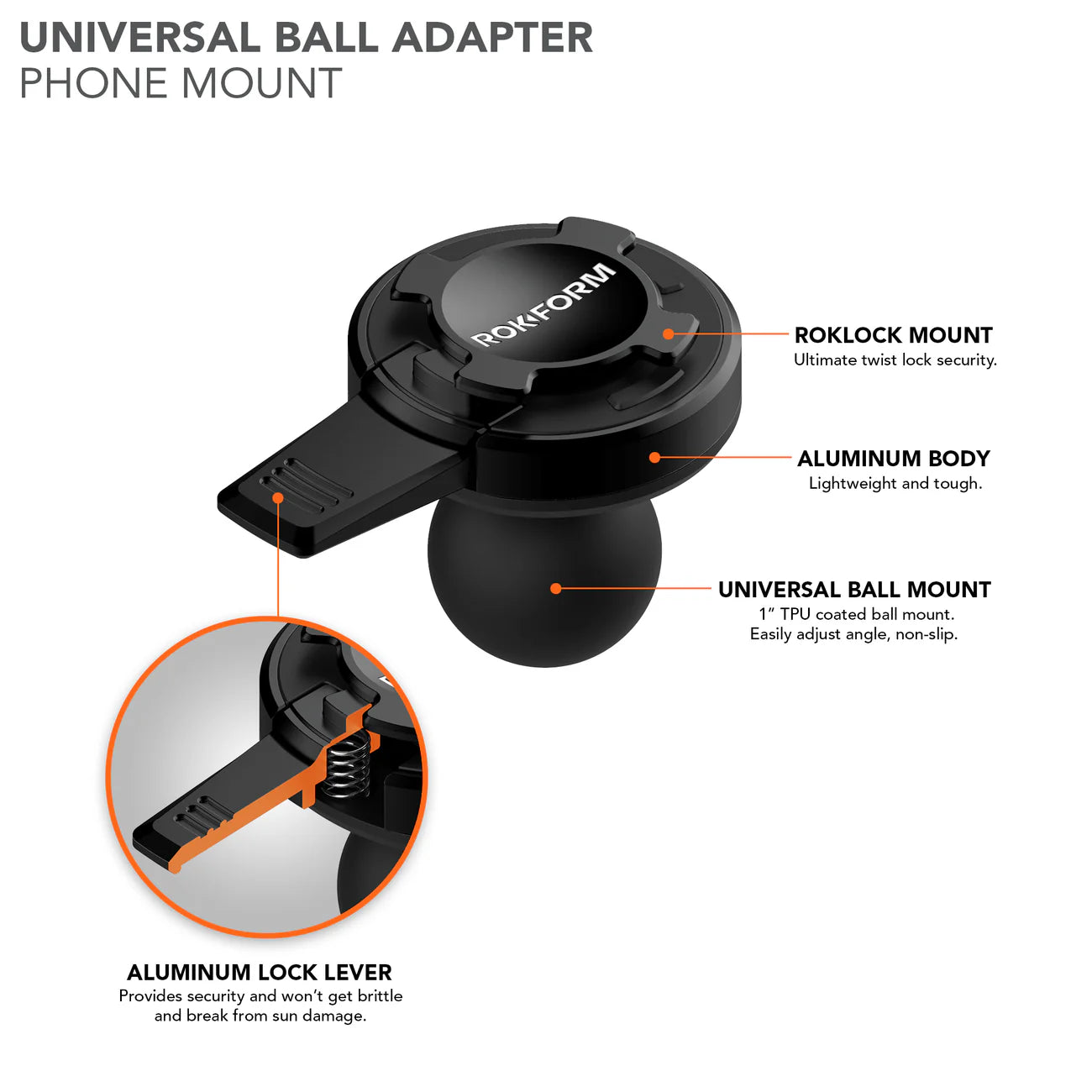 ROKFORM UNIVERSAL BALL MOUNT PHONE HOLDER ADAPTER